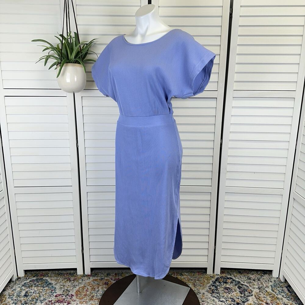 Anthropologie Daily Practice Dolman Sleeved Midi Dress Blue Ribbed Size S‎